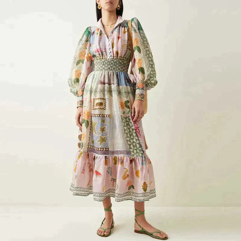 Böhmisches Maxikleid mit Patchwork- Clara