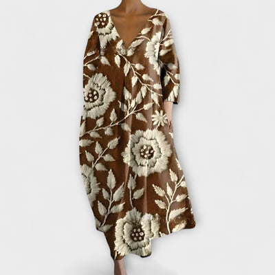 Fiona - Langes, Buntes Kleid mit V-Ausschnitt