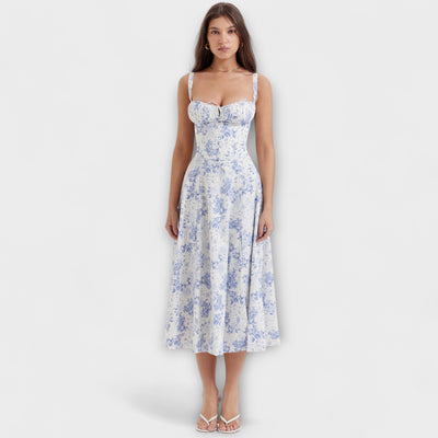 Zipporas - Taillierte Bustierkleid mit modernem Frühlingsblumenprint