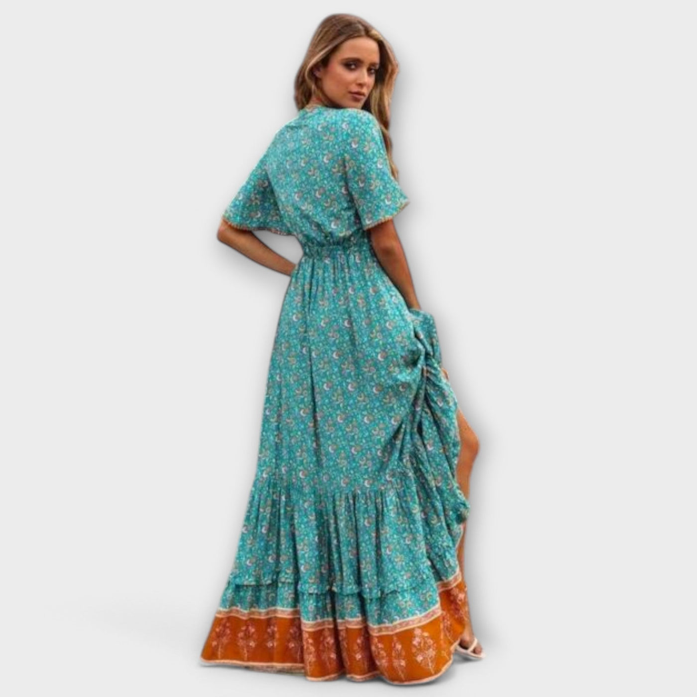 Maja Boho Maxi Kleid Für Damen Mit Farbenfrohem Blumenmuster & Hohem Schlitz – Perfekt Für Sommer