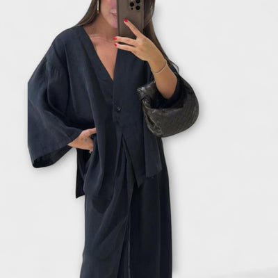 Jacqueline - Lässiges V-Ausschnitt Oberteil mit passender Hose