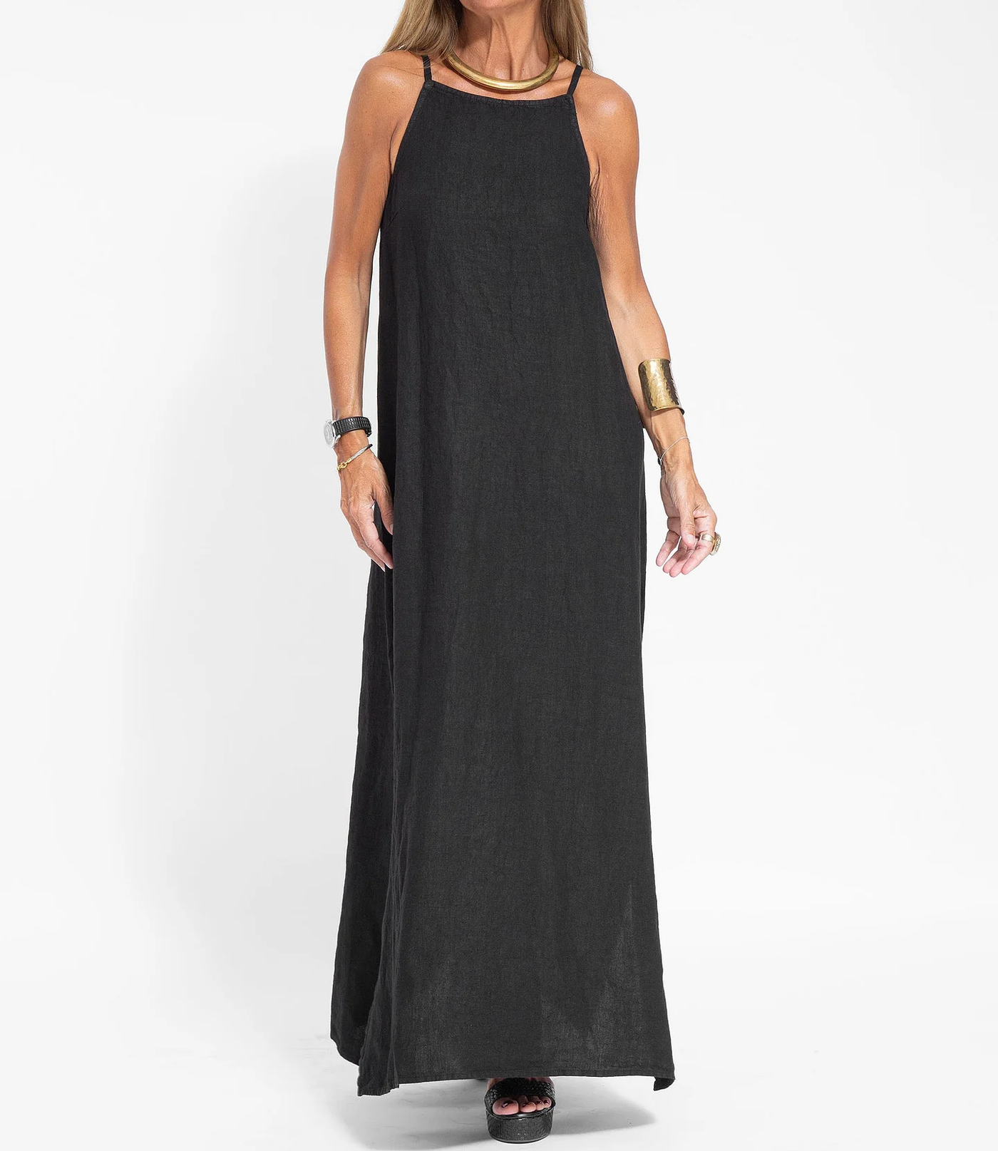 Langes ärmelloses Abendkleid aus Baumwolle-Leinen-Mix - Julia