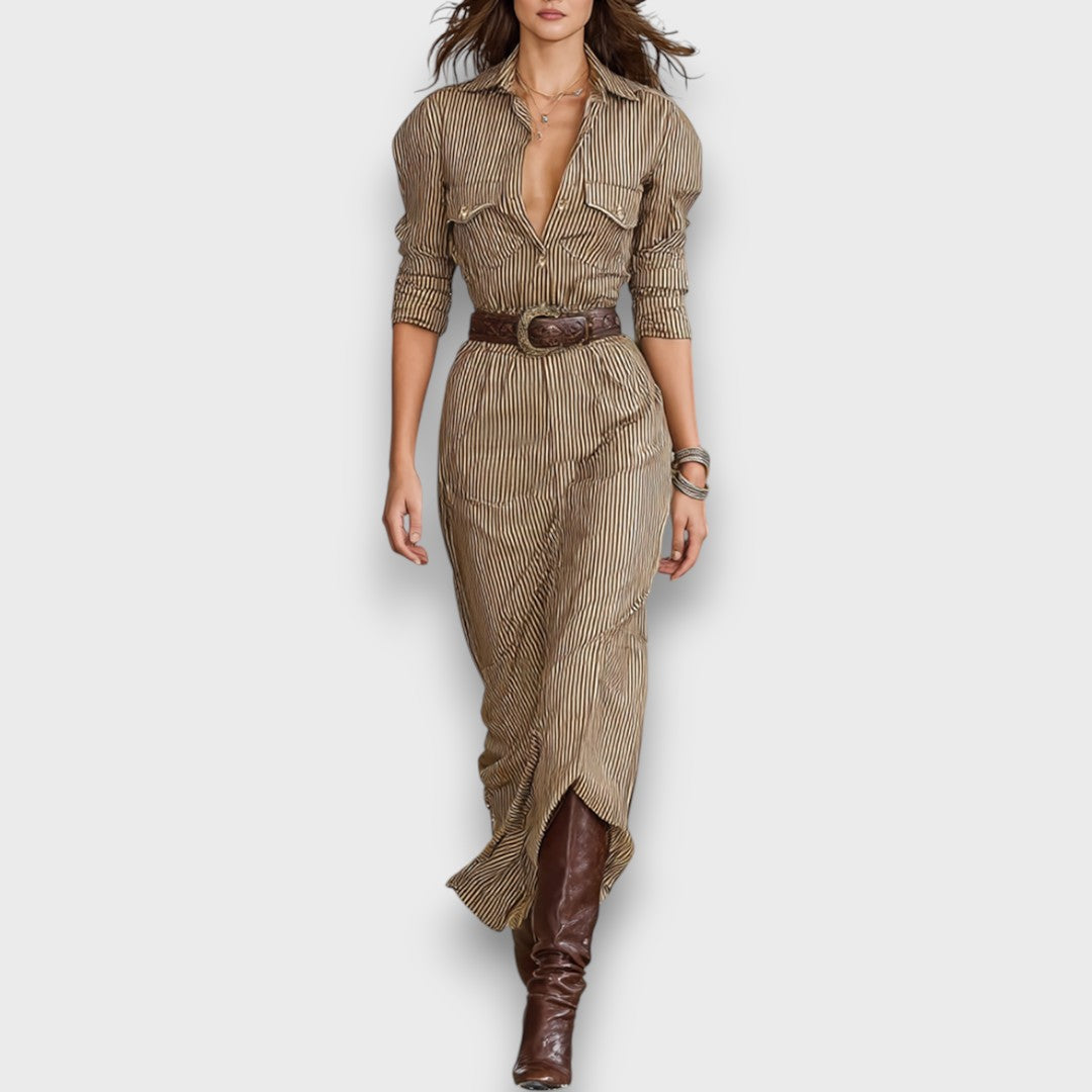 Marlene – Gestreiftes Maxikleid mit Kragen