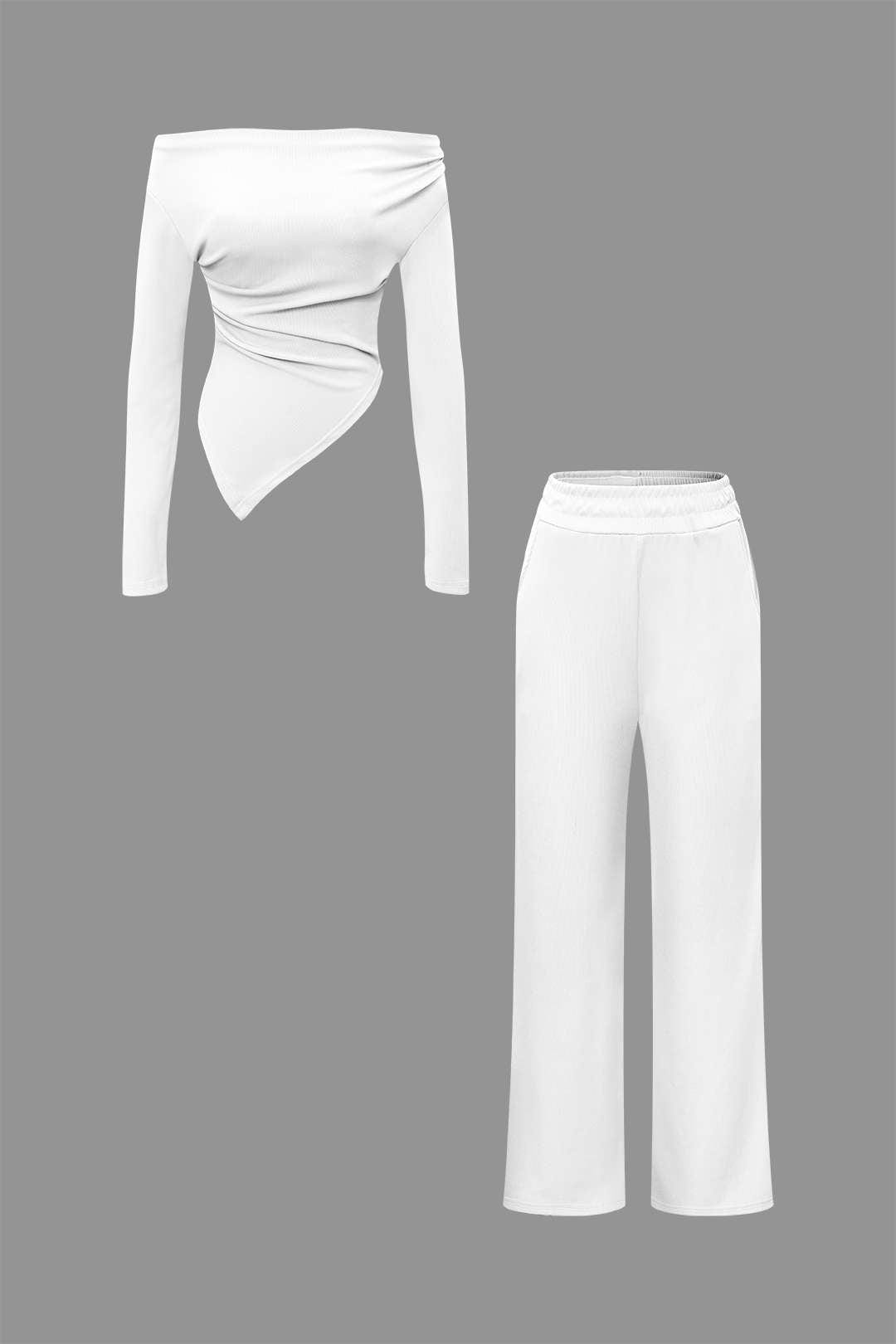 Daniela | Elegantes Zweiteiler-Set mit Asymmetrischem Oberteil & Weiten Hosen