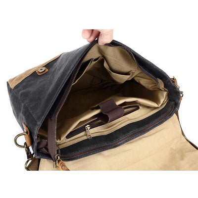 Mokalo™ Messenger Bag Aus Gewachstem Canvas & Leder – Unisex Umhängetasche Für Laptop & Alltag