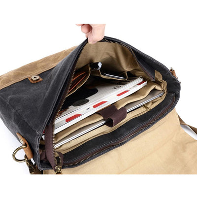 Mokalo™ Messenger Bag Aus Gewachstem Canvas & Leder – Unisex Umhängetasche Für Laptop & Alltag