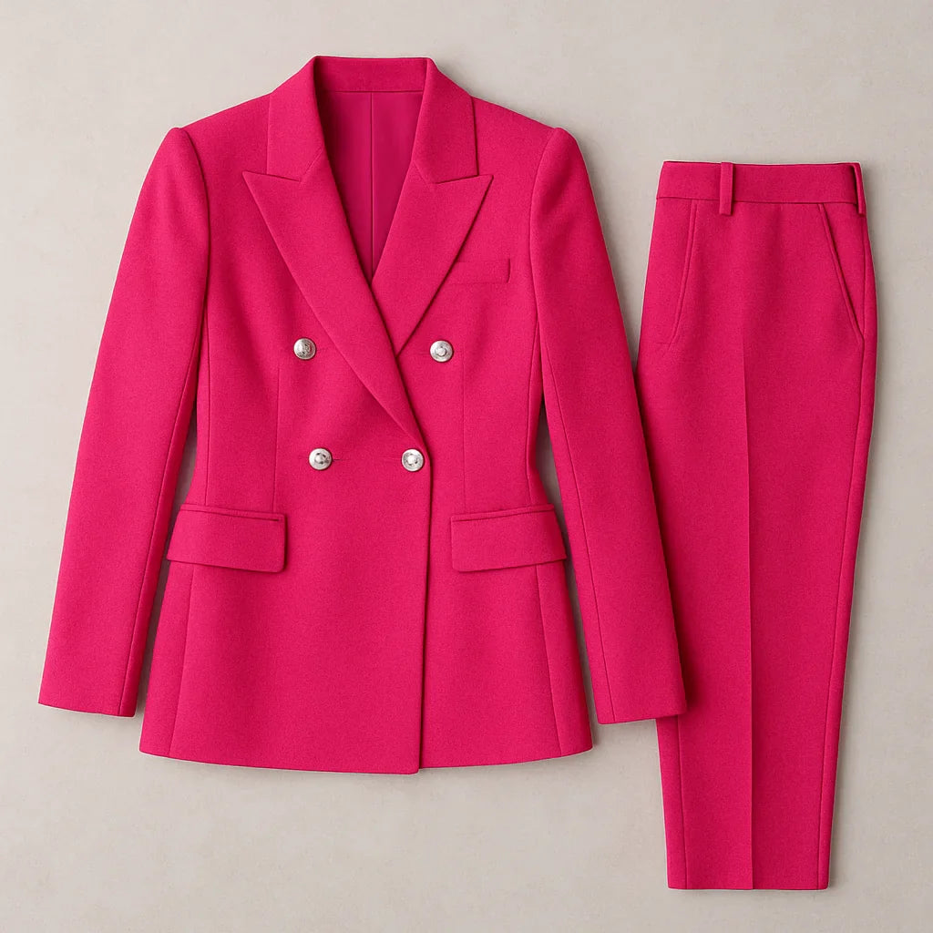 Damen Anzug Set Zweireihig Slim Fit Blazer & Hose