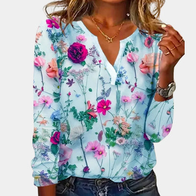 Damen Bluse mit floralem Muster und V-Ausschnitt