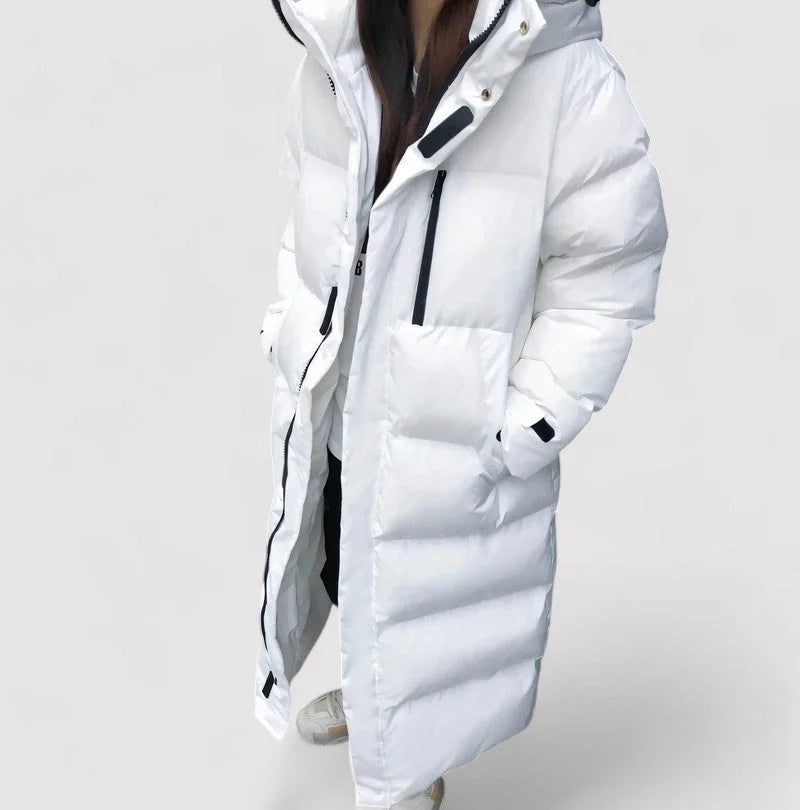 Lange Winter Pufferjacke für Damen mit Kapuze