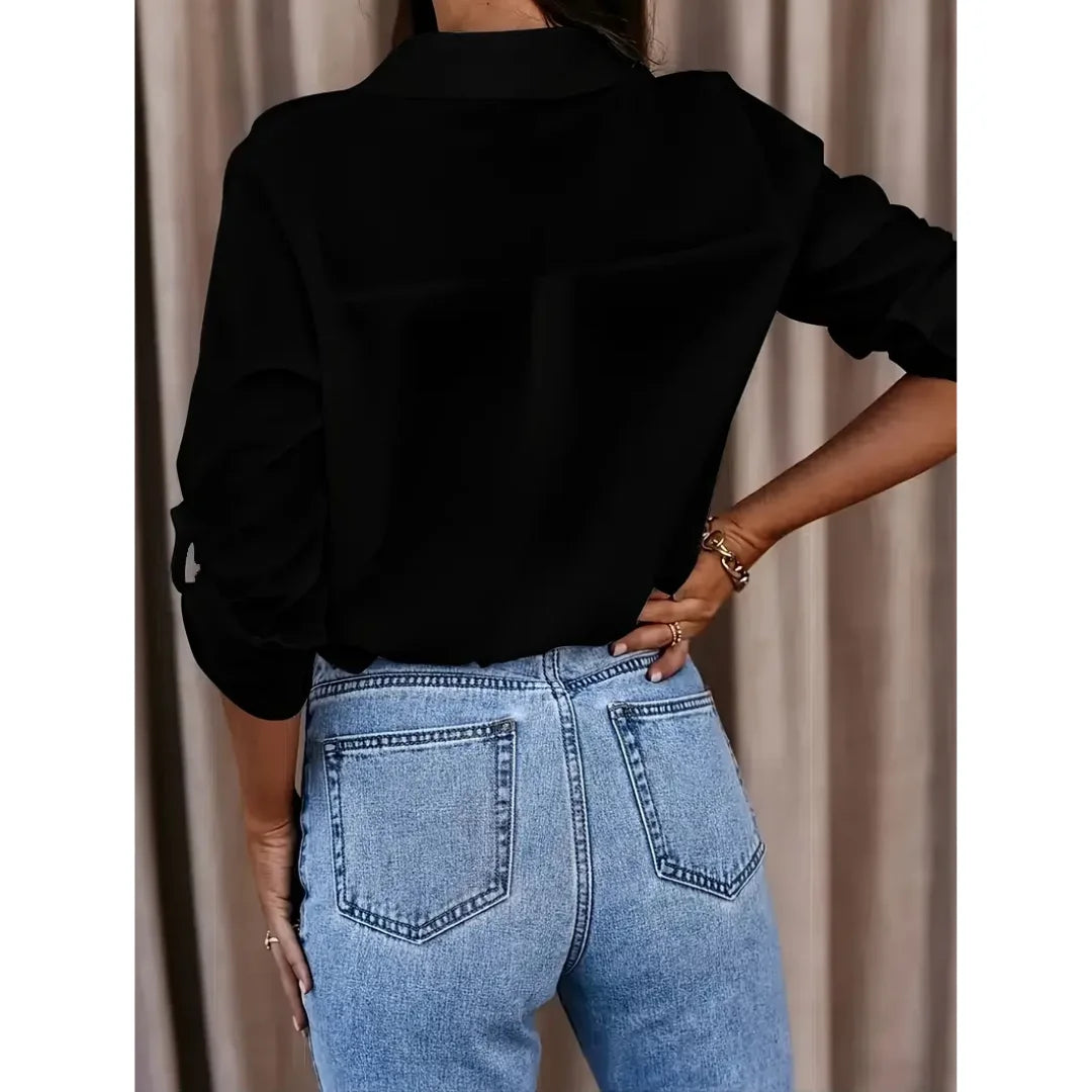 Damen Locker Geschnittene Bluse mit Langarm und Kragen