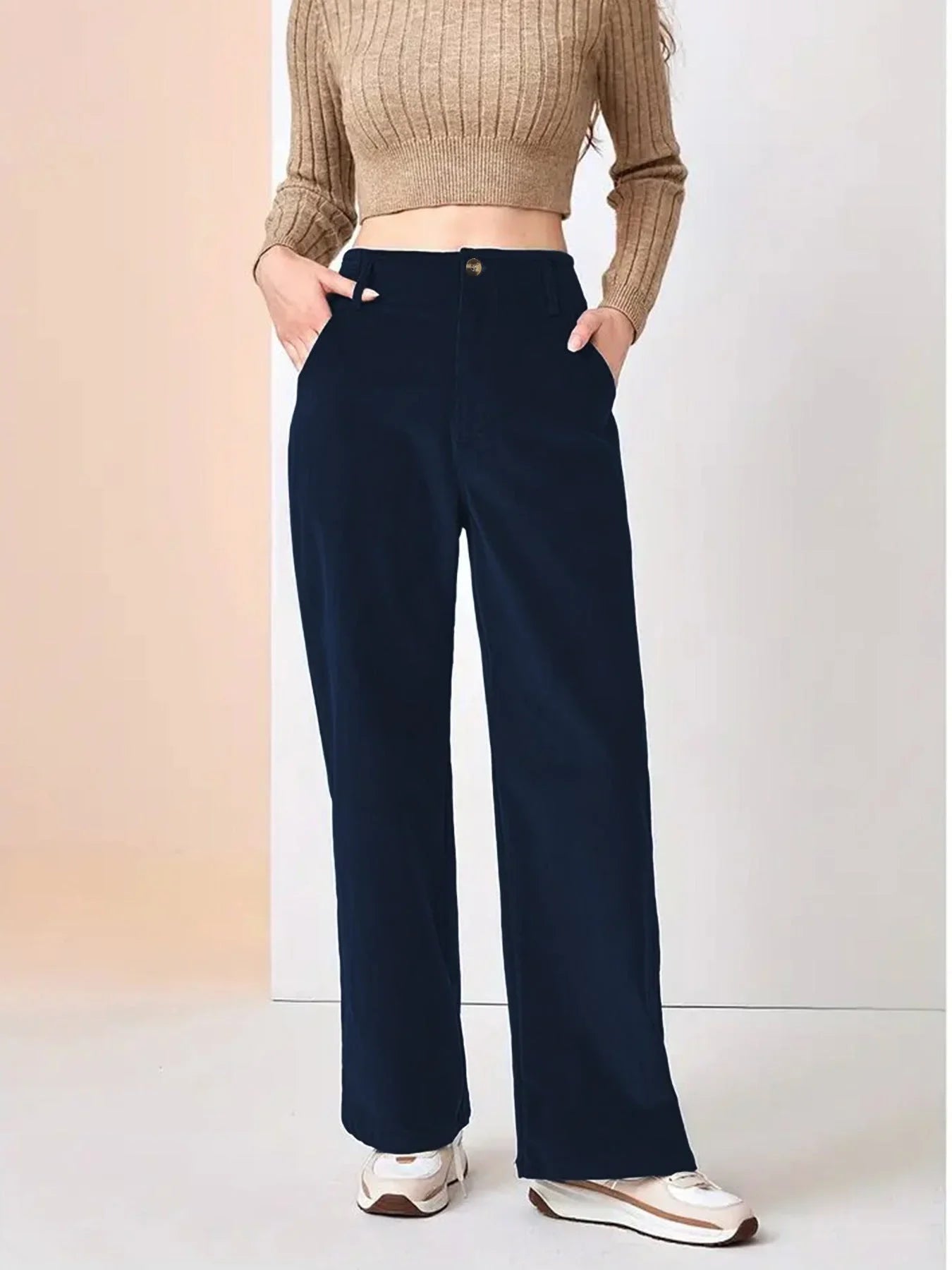Damen Lässige Cordhose mit weitem Bein