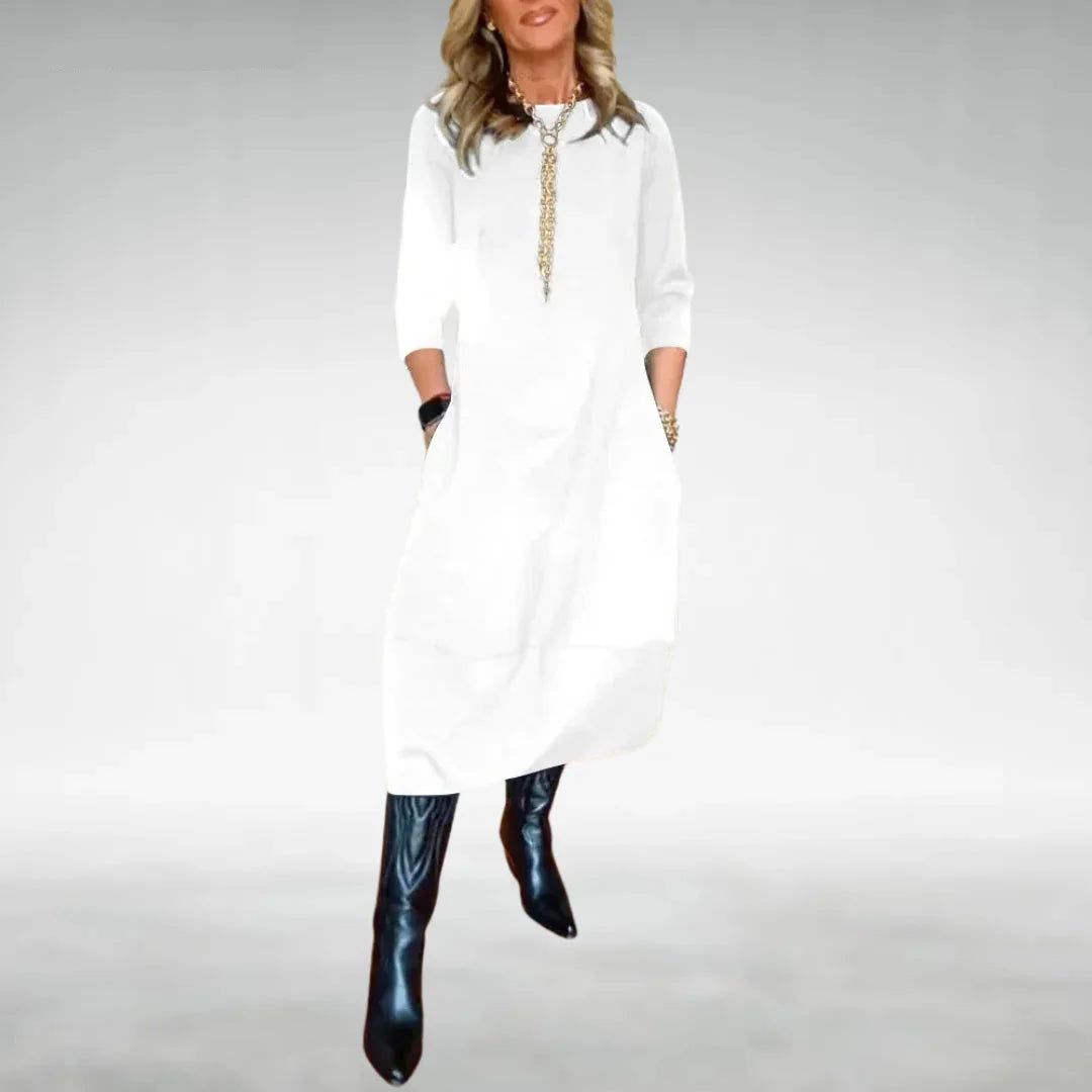 Damen Midikleid mit Dreiviertelärmeln und Taschen