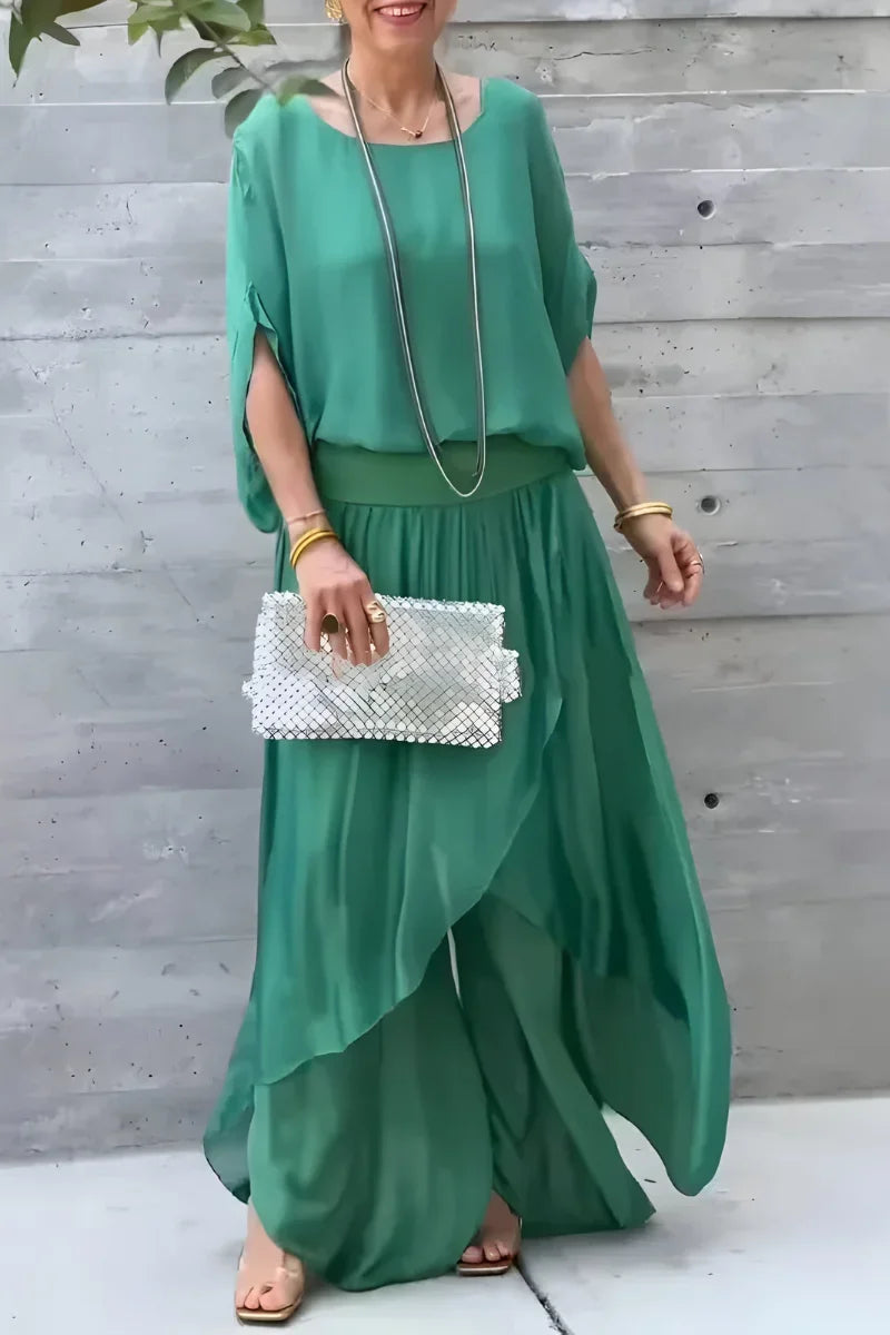 Damen Set mit weitem Oberteil und asymmetrischer Hose