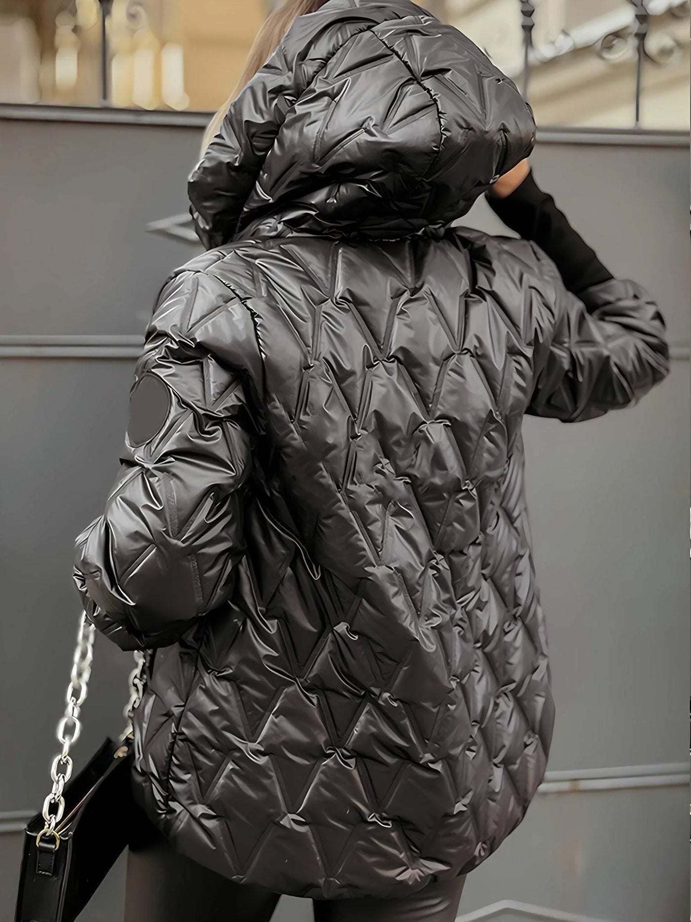Damen Steppjacke mit Kapuze und Reißverschluss