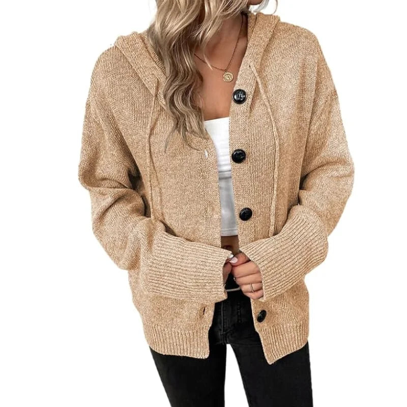 Damen Strickjacke mit Knöpfen und Kapuze