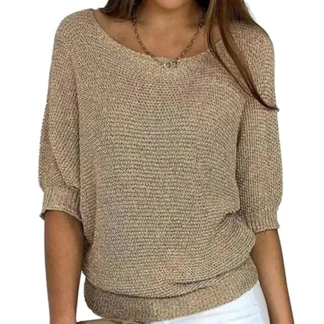 Damen Strickpullover mit halblangen Ärmeln