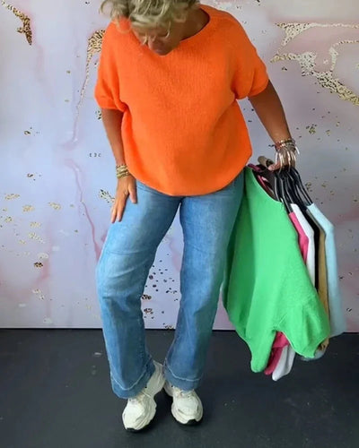 Damen Strickoberteil mit lockerer Passform und Rundhals