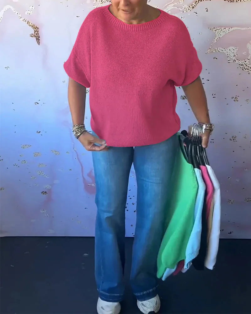 Damen Strickoberteil mit lockerer Passform und Rundhals