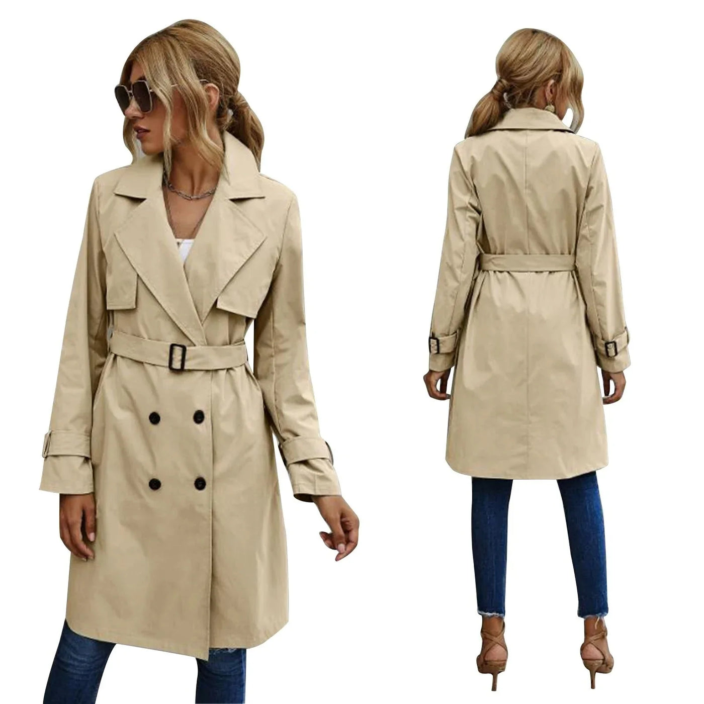 Damen Trenchcoat knielang mit praktischem Gürtel