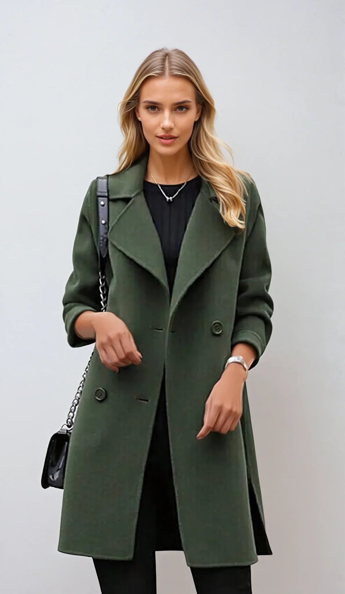 Eleganter langer Damenmantel mit Reverskragen