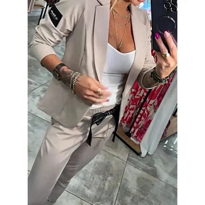 Damen Zweiteiler Anzug mit Joggerhose und Blazer für Alltag
