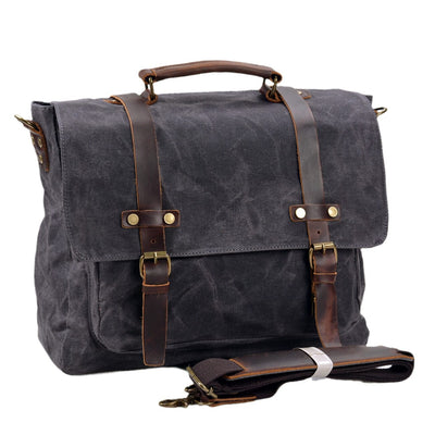 Bruges Messenger Bag – Robuste Canvas & Crazy Horse Leder Schultertasche mit Laptopfach