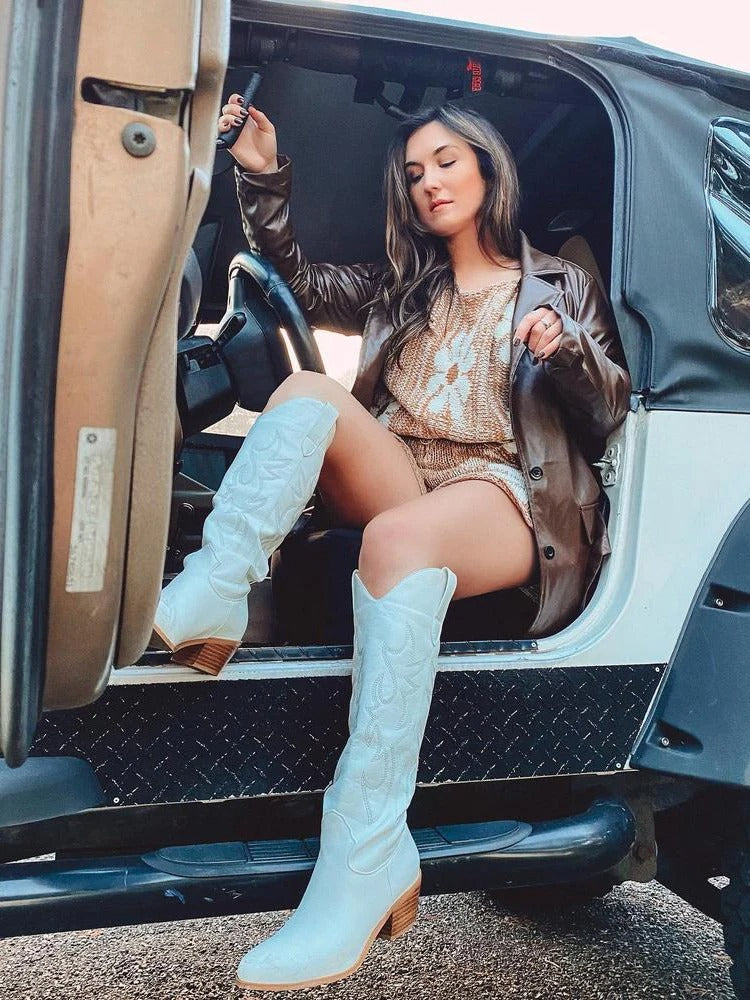 Damen Cowboystiefel kniehoch - Veganes Leder - Westernlook