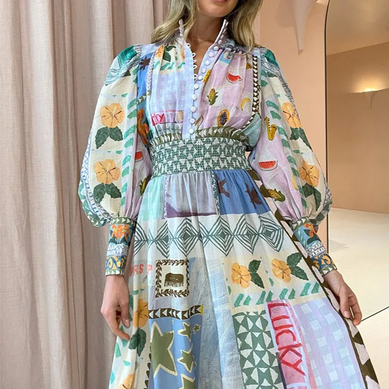 Böhmisches Maxikleid mit Patchwork- Clara