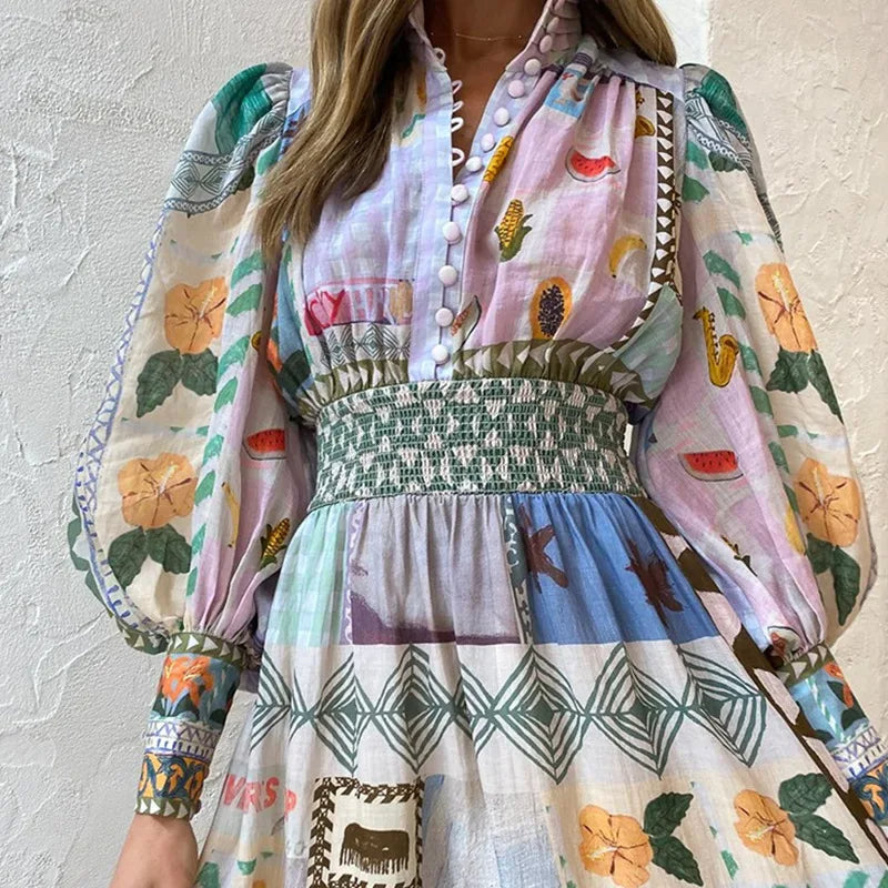 Böhmisches Maxikleid mit Patchwork- Clara