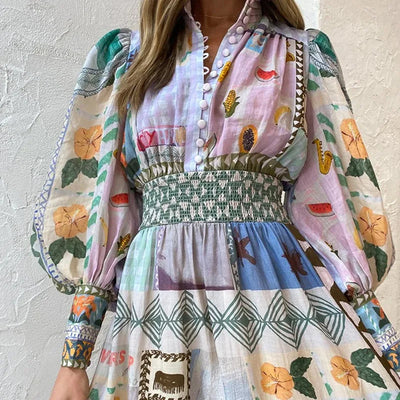 Böhmisches Maxikleid mit Patchwork- Clara