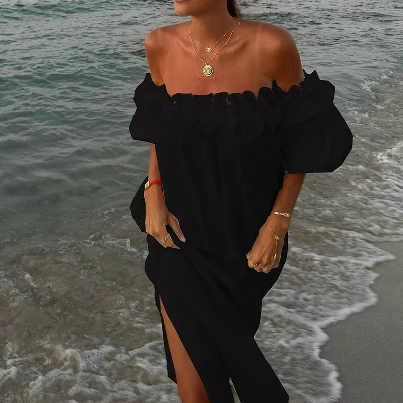 Romantisches Abendkleid mit Rüschen und schulterfreiem Design –  Sophia