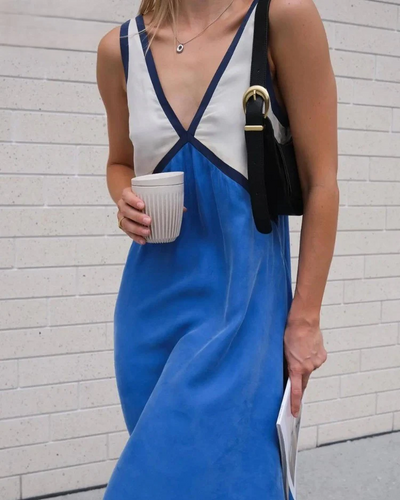 Lässiges Leinenkleid mit V-Ausschnitt –Emma