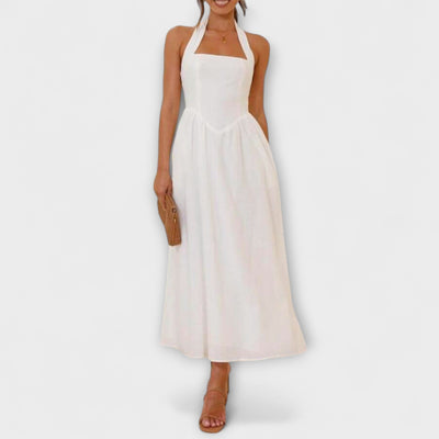 Lydia - Mid-Length Schwarzes Halterkleid mit Taillendetail