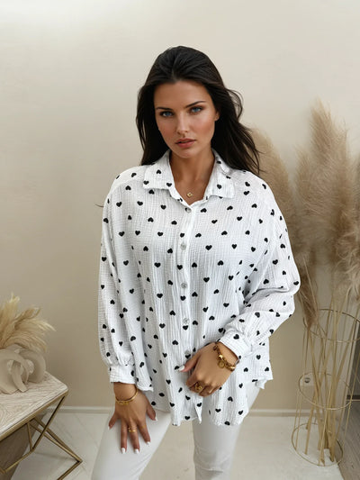 Musselin Bluse mit Herzen Print