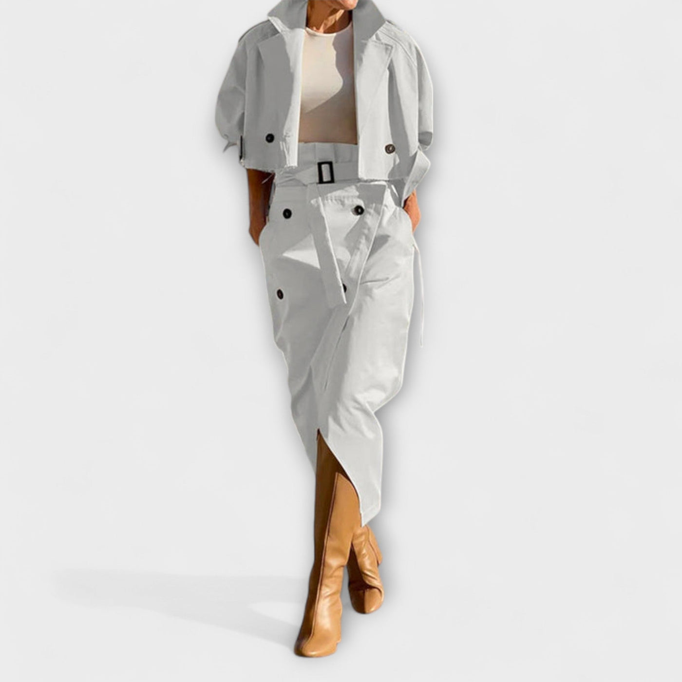 Lyra- Elegante Jacke Midi-Rock mit Taschen