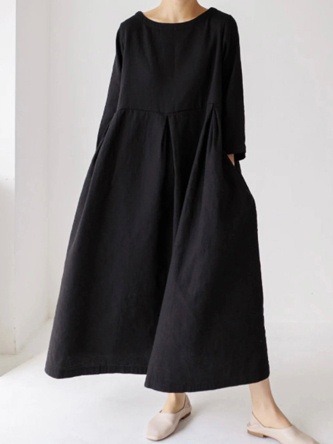 Gemütliches Leinenkleid mit praktischen Seitentaschen –Lena