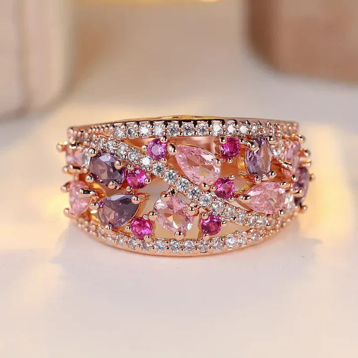 Rosa Zirkonia Blume Ring