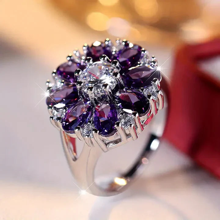 Vintage Violettes Gänseblümchen Silber Ring