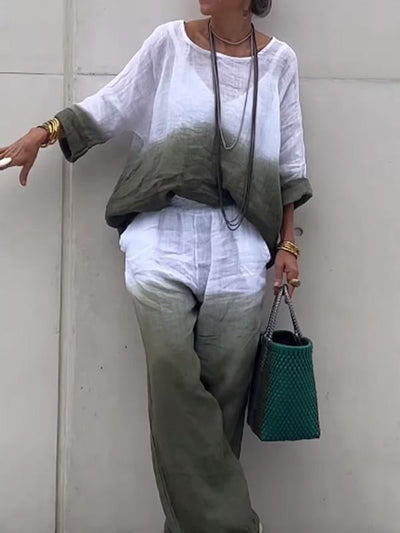 Sommerliches Leinen-Set mit Sonnenuntergang-Motiv – Julia