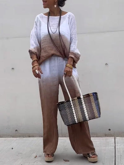 Sommerliches Leinen-Set mit Sonnenuntergang-Motiv – Julia