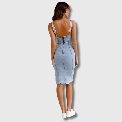 Ione | Slim Fit Neckholder-Kleid aus Denim