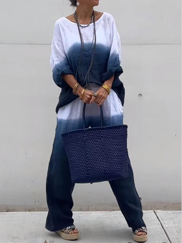 Sommerliches Leinen-Set mit Sonnenuntergang-Motiv – Julia