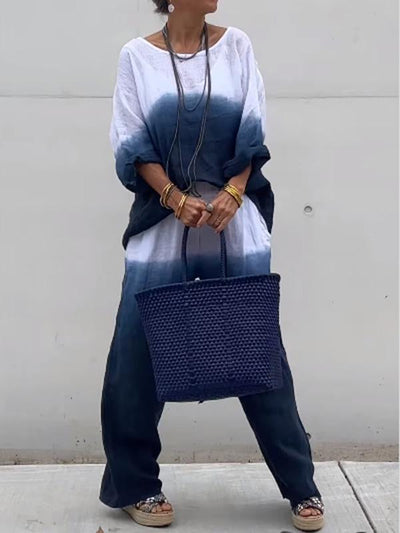 Sommerliches Leinen-Set mit Sonnenuntergang-Motiv – Julia