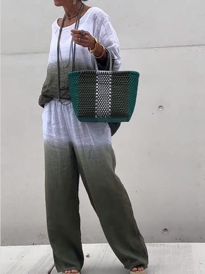 Sommerliches Leinen-Set mit Sonnenuntergang-Motiv – Julia