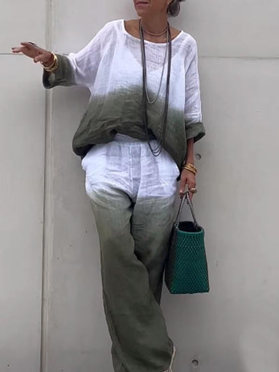 Sommerliches Leinen-Set mit Sonnenuntergang-Motiv – Julia