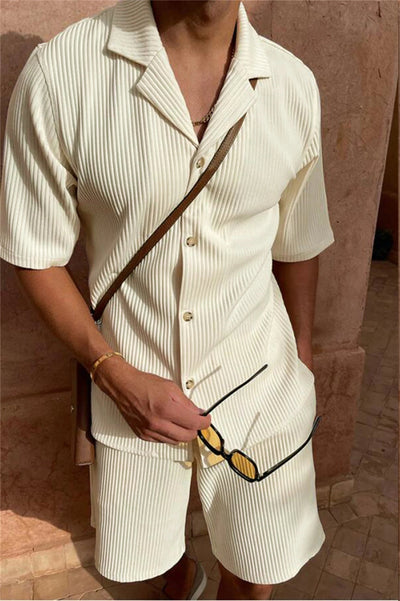 Herren-Shorts-Set mit gestreiftem Kurzarmhemd