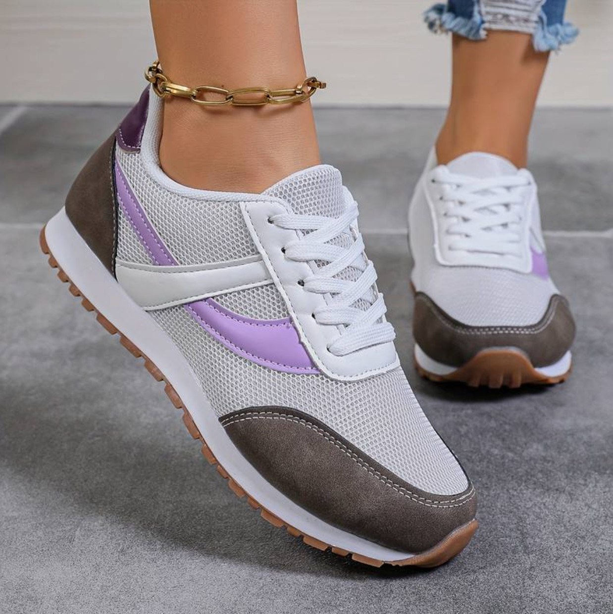 Atmungsaktive Damen Schnürschuhe Mit Robuster Gummi-Sohle - Lässiges Low-Top-Design