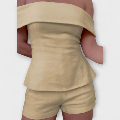 Olivia - Weißes Baumwoll-Leinen Zweiteiliges Ensemble