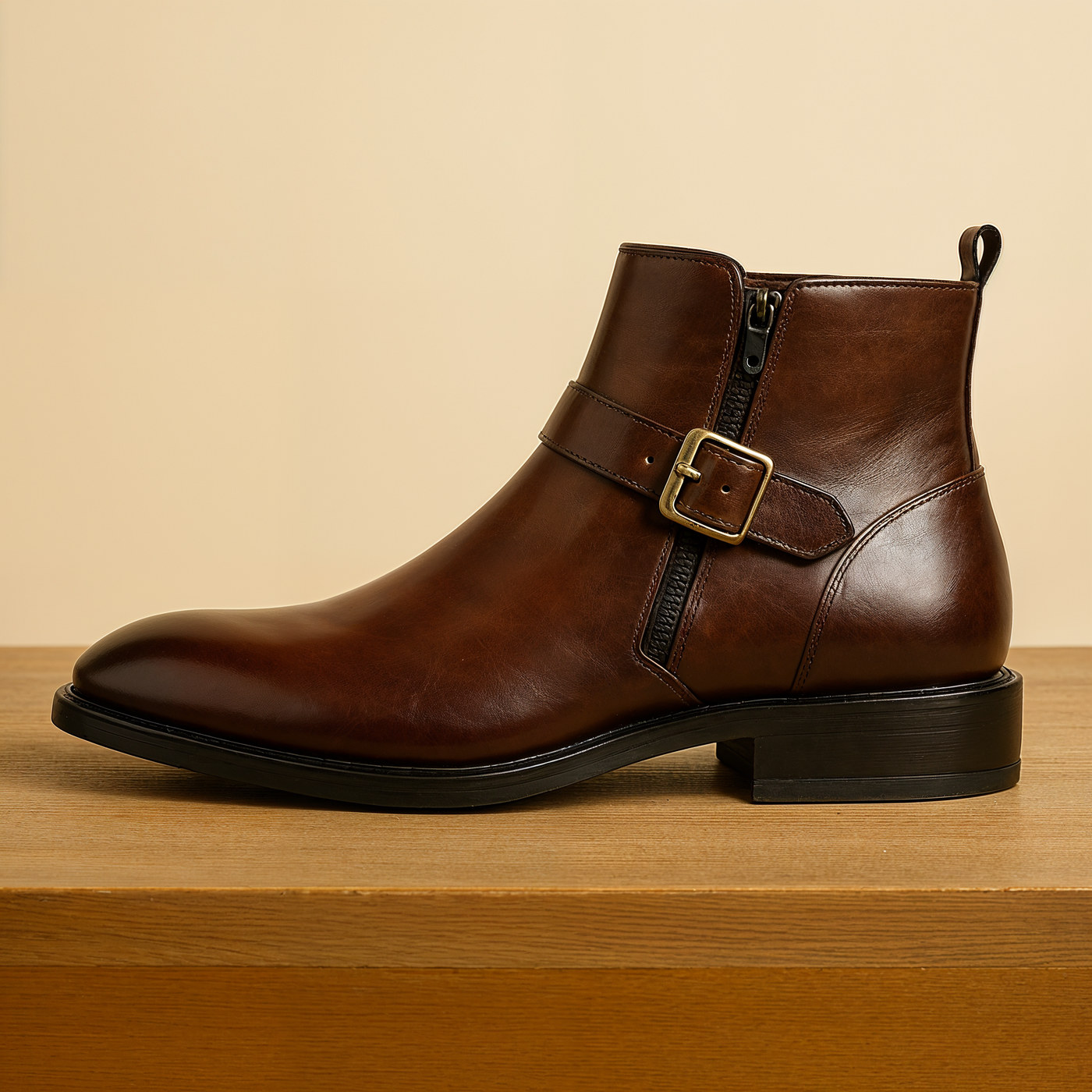 Langston™ Schnallenlederstiefel - Elegante PU-Leder Stiefelette mit Zip und Komfortsolen