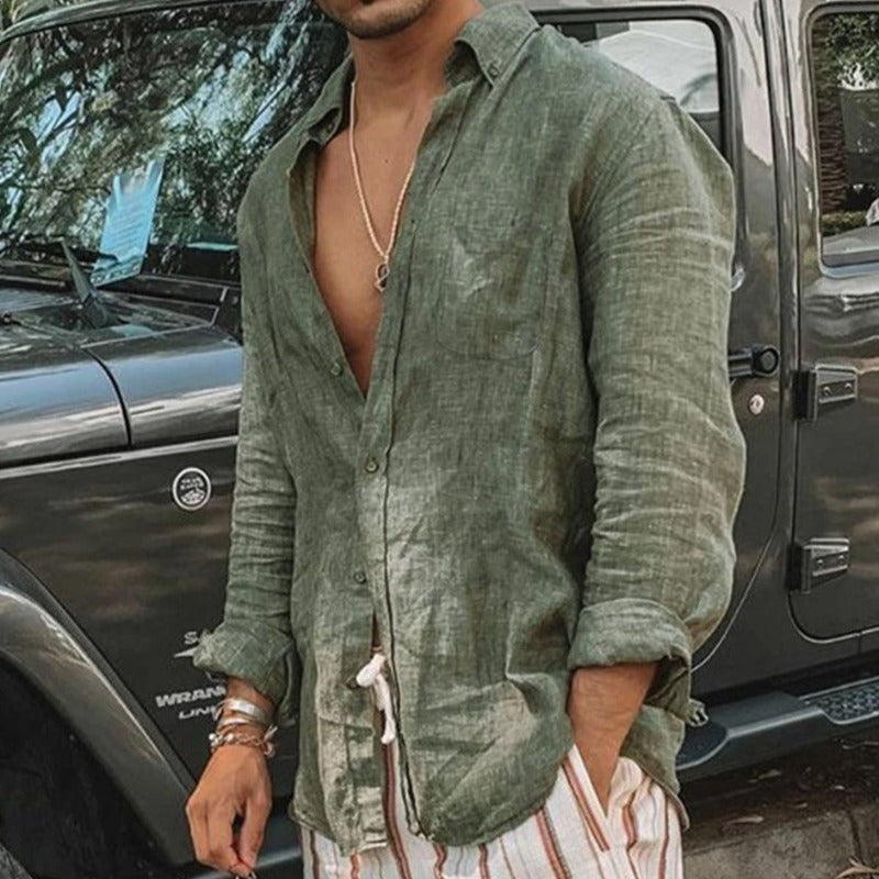 Stylisches Leinenhemd für Herren mit Kragen & Knopfleiste – Brigido
